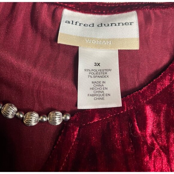 Alfred Dunner Womens Plus Runway Ready 3/4 Sleeve Crinkle Velvet Red Top Size 3X - Picture 5 of 13